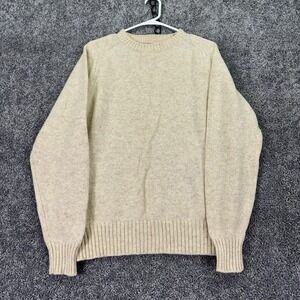 Vintage The Fox Collection Sweater Mens Large Beige Wool Knit Crew Neck USA